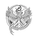 A minimalist design of a phoenix rising from ashes, symbolizing the idea of 'There's Sun after Rain. Love after Pain' tattoo design idea