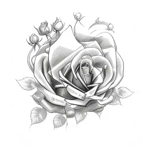A detailed sketch of a heart-shaped rosary with roses tattoo design idea