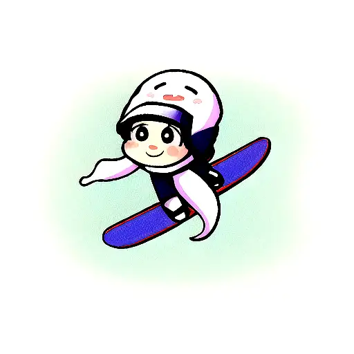 a cute ghost riding a snowboard tattoo design idea