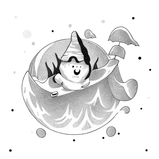 a cute ghost riding a snowboard tattoo design idea