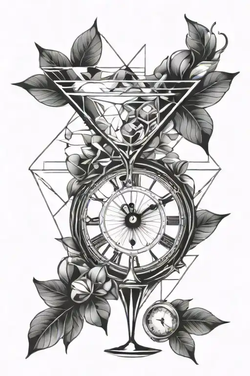 Martini glass and clock tattoo design idea