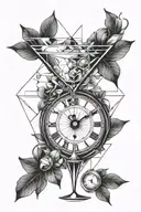 Martini glass and clock tattoo design idea
