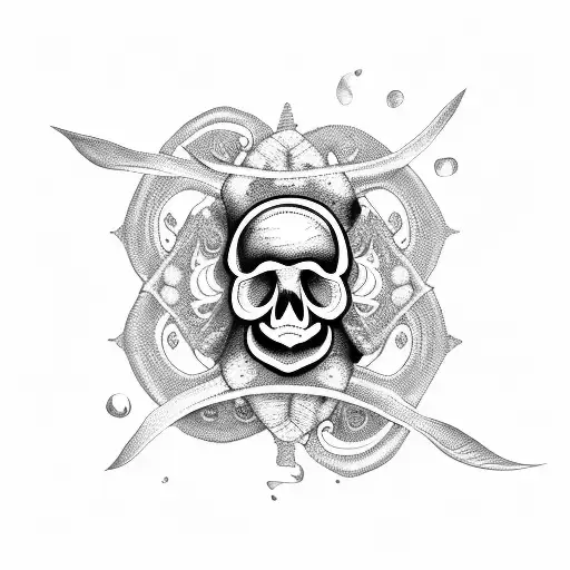 sea turtle with skull tattoo design idea