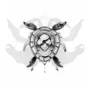 sea turtle with skull tattoo design idea