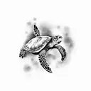 sea turtle with skull tattoo design idea