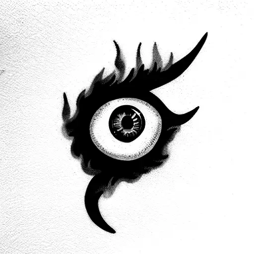 flaming eyeball flying with a firey trail tattoo design idea