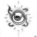 flying flaming comet eyeball trailing flames tattoo design idea