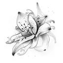 A fine line and abstract Lily tattoo design idea