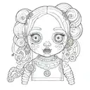 A creepy doll with button eyes and stitched mouth tattoo design idea