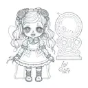 A creepy doll with button eyes and stitched mouth tattoo design idea