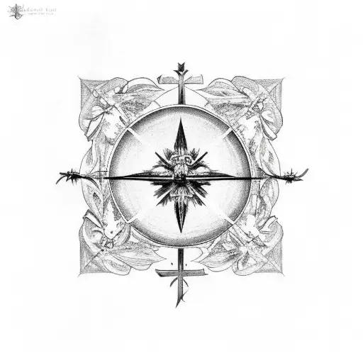 Christian cross with butterflies  tattoo design idea