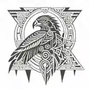 inca geometry hawk representation front face tattoo design idea