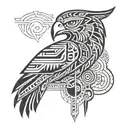 inca geometry hawk representation front face tattoo design idea