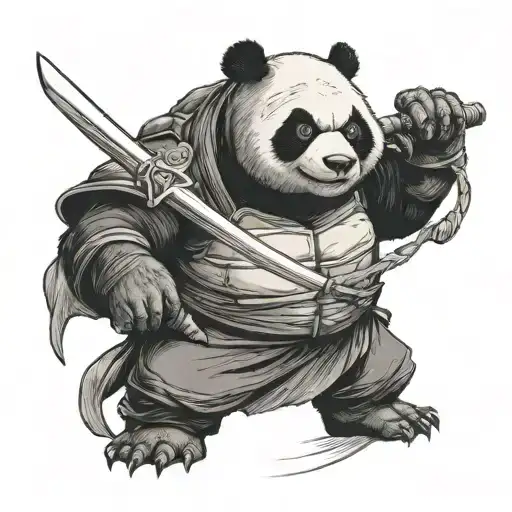 panda dressed as a ninja turtle with two katanas tattoo design idea