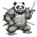 panda dressed as a ninja turtle with two katanas tattoo design idea