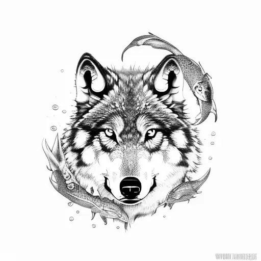 underwater wolf tattoo design idea