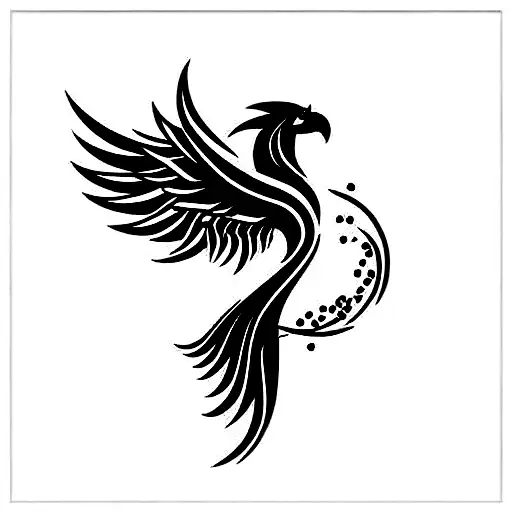 black phoenix in fine line art tattoo design idea