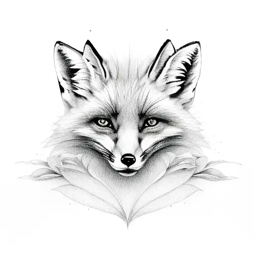 fox with flower lily and month tattoo design idea