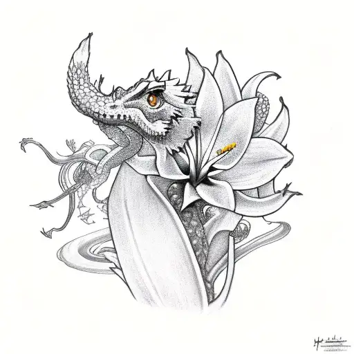 gragon Haku with flower lily and month tattoo design idea