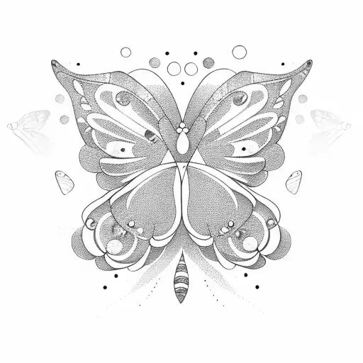 A party scene with butterflies flying around in a peaceful and happy atmosphere tattoo design idea