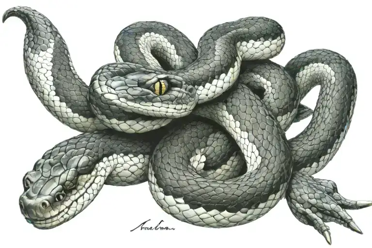hyper realistic snake tattoo from upper arm over right shoulder onto right chest. should possibly wrap around or "go und tattoo design idea
