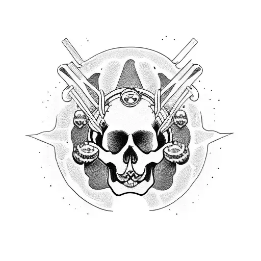 dead skull dog and mushrooms  tattoo design idea