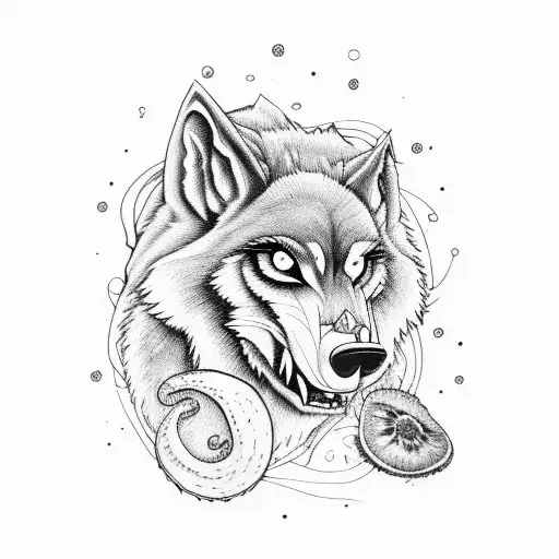 dead werewolf and mushrooms  tattoo design idea