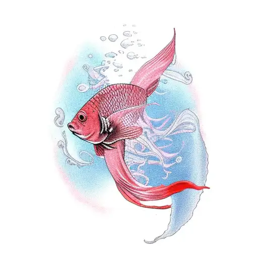 two pink Water Lily and red betta fish tattoo design idea