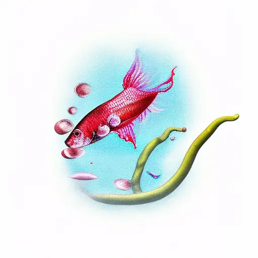 two pink Water Lily and red betta fish tattoo design idea