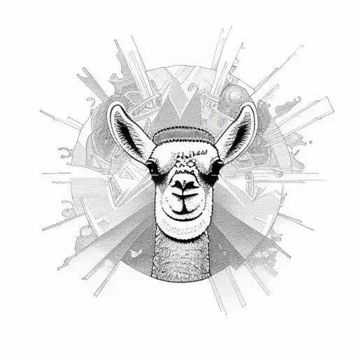 Beach sunset, rainbow, llama, colon cancer tattoo design idea