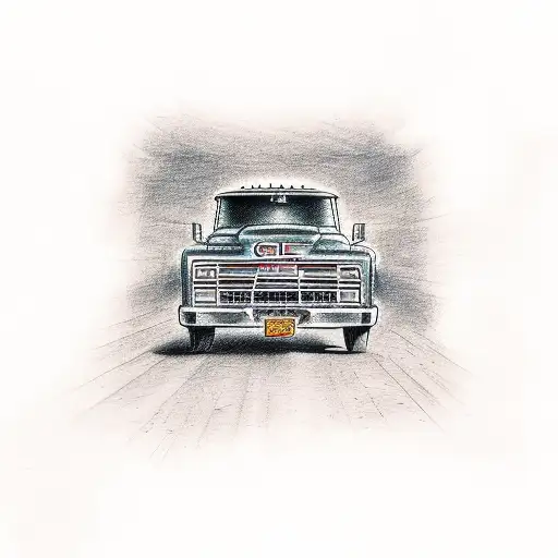 A detailed sketch of a vintage GMC truck parked in front of a rustic barn tattoo design idea