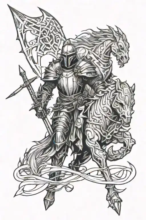 fantasy knight and monster tattoo design idea