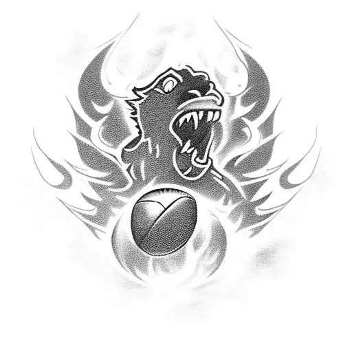 A fierce football player in action, surrounded by flames and wearing a Manchester United jersey tattoo design idea