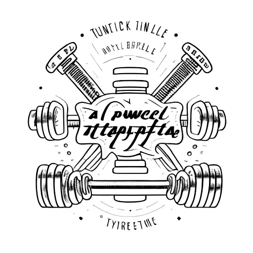 A powerful gym-inspired tattoo featuring dumbbells, barbells, and motivational quotes tattoo design idea