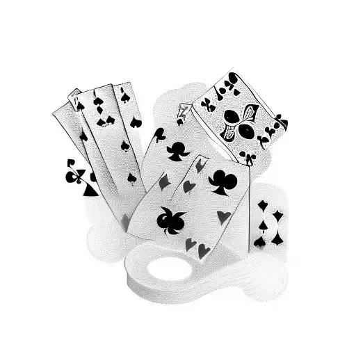 A stylish gambling-themed tattoo with playing cards, dice, and a roulette wheel tattoo design idea
