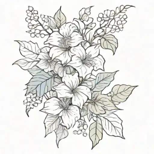 bouquet of flowers with ivy leaves intertwined tattoo design idea