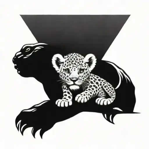lion cub protecting turtle tattoo design idea