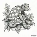 turtle and lion cub playing together tattoo design idea