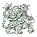 turtle and lion cub playing together tattoo design idea