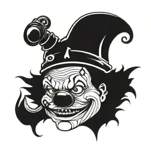 clown head with evil look tattoo design idea