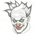 clown head with evil look tattoo design idea