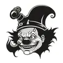 clown head with evil look tattoo design idea