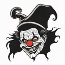 clown head with evil look tattoo design idea