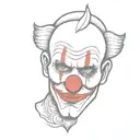 half skull, clown face  with evil look tattoo design idea
