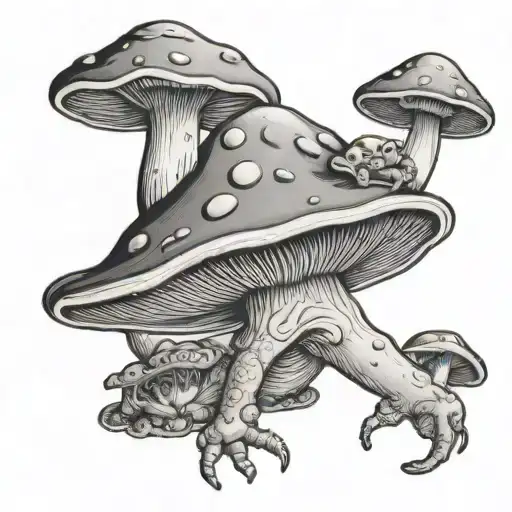mushroom with toad   tattoo design idea