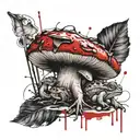 mushroom with toad sitting tattoo design idea