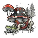mushroom with toad sitting tattoo design idea