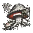 mushroom with toad sitting tattoo design idea