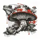 mushroom with toad sitting tattoo design idea
