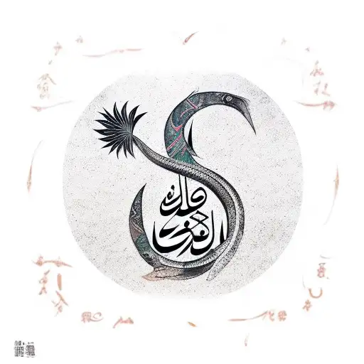 danish rune for wisdom, storm and peace combined with Classical Arabic calligraphy "ترا خذ بالك بابا" in a palm tree tattoo design idea